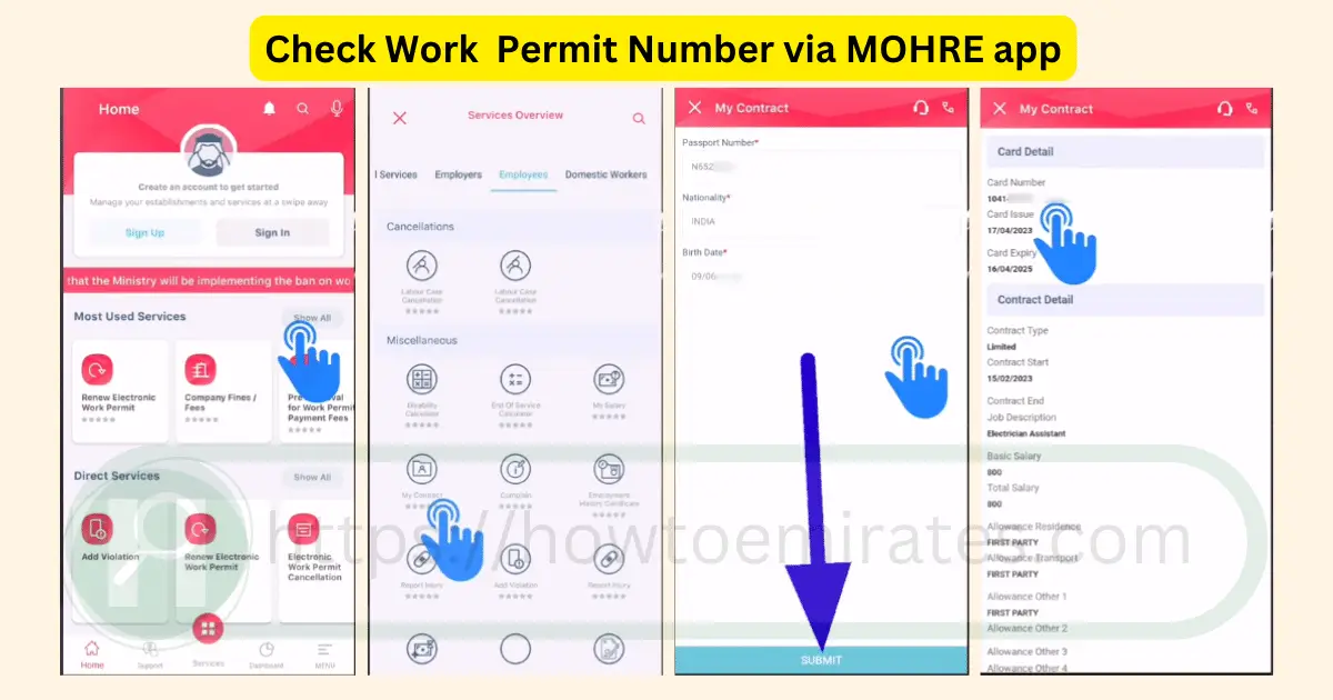 Find Work Permit via Passport Number through MOHRE app